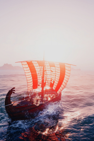 Assassin's Creed Odyssey, sail ship, game, sea, art, 240x320 wallpaper