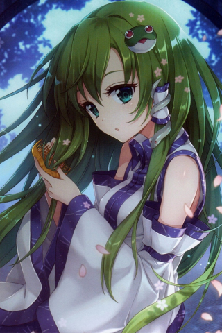 Cute, Sanae Kochiya, Touhou, green hair, 240x320 wallpaper