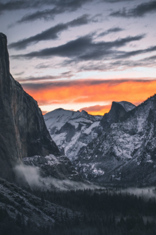 Yosemite Valley, dark, evening, forest, 240x320 wallpaper