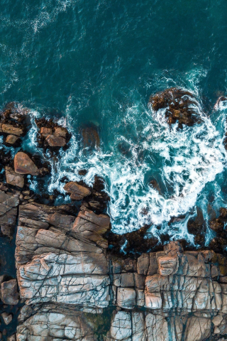 Rocks, aerial view, sea, coast, 240x320 wallpaper