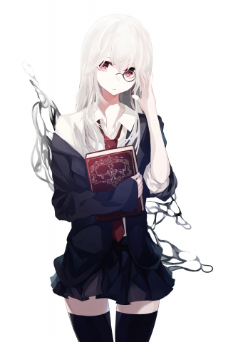 White hair, anime girl, minimal, magic book, 240x320 wallpaper