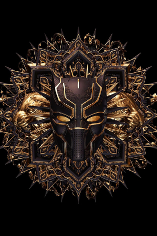 Black panther, minimal and golden masks, 2023, 240x320 wallpaper