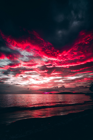 Sea, sunset, red clouds, nature, 240x320 wallpaper