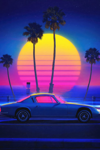 Retrowave, cruising through night, the 80s car, 240x320 wallpaper