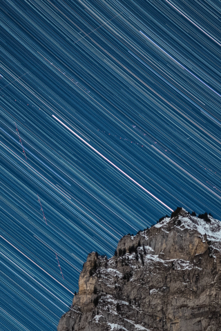 Star trail, nature, night, swiss alps, 240x320 wallpaper