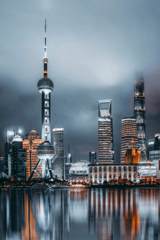 Shanghai, cityscape, night, 240x320 wallpaper