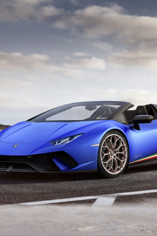 Lamborghini Huracán, 2018, speedster, blue sports car, 240x320 wallpaper
