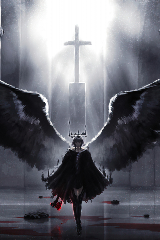 Black wings, demon angel, artwork, fantasy, 240x320 wallpaper