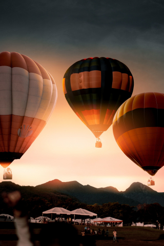 Balloons, hot air balloons, sunset, 240x320 wallpaper