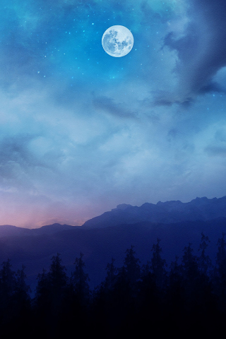 Mountains, night, fantasy, clouds, 240x320 wallpaper