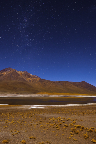 Chile, lagoon, lake, mountains, landscape, starry night, 240x320 wallpaper