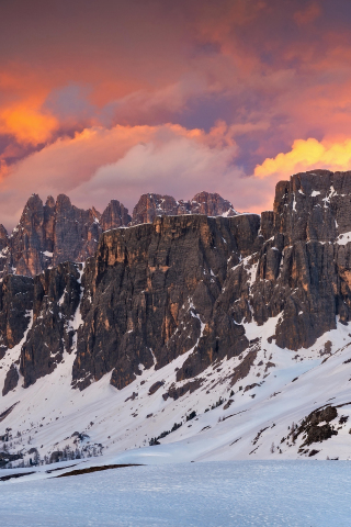 Winter, rocky mountains, sunset, 240x320 wallpaper