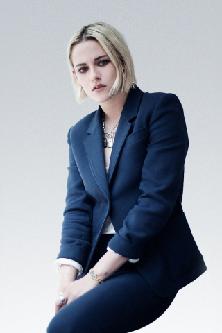 Kristen Stewart, actress, blue suit, 240x320 wallpaper