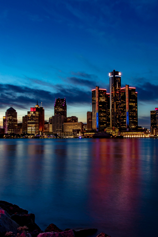 Detroit, city, buildings, cityscape, sunset, 240x320 wallpaper