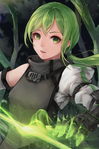 Green eyes, anime girl, warrior, 240x320 wallpaper