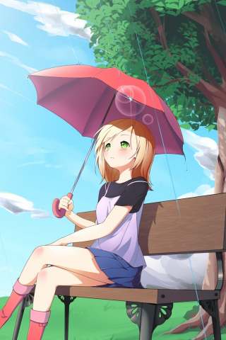 Sunny day, outdoor, pretty, anime girl, 240x320 wallpaper