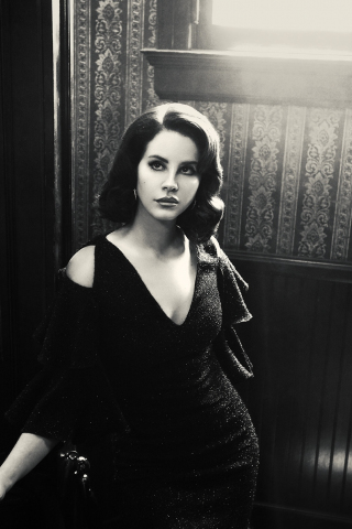 Black and white, Lana Del Rey, American singer, 240x320 wallpaper