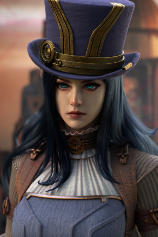 Beautiful Caitlyn in hat, LOL, online game's beautiful character, 240x320 wallpaper