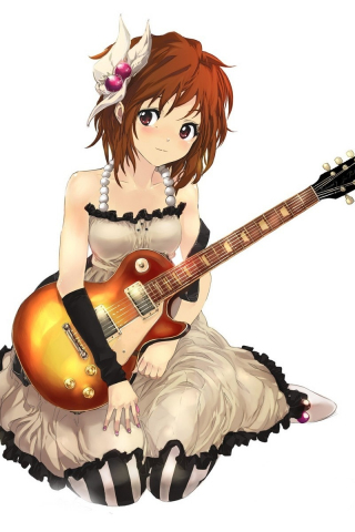 Guitar and Yui Hirasawa, K-ON!, anime, cute anime girl, 240x320 wallpaper