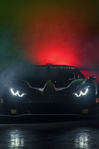 2023 black Lamborghini Huracán GT3 EVO2, headlight, 240x320 wallpaper