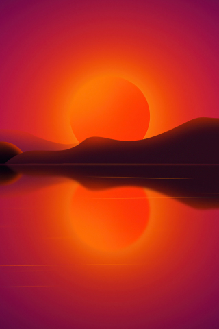 Silhouette, sun, lake, hills, reflections, 240x320 wallpaper