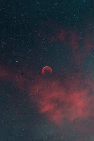 Silhouette, blood moon, minimal, starry sky, 240x320 wallpaper