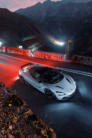 White car, on-road, top view, McLaren 720S, 240x320 wallpaper