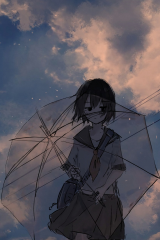 Anime girl and umbrella, art, 240x320 wallpaper