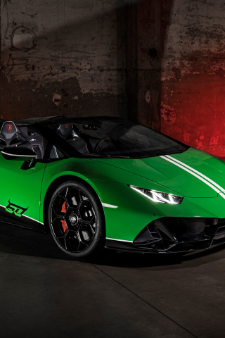 Lamborghini Huracan EVO spyder, convertible car, green, 240x320 wallpaper