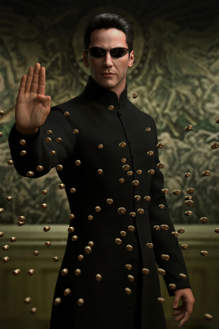 Neo, Keanu Reeves, The Matrix, bullets, 240x320 wallpaper