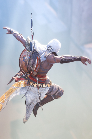 Warrior, jump, Assassin's Creed: Origins, 240x320 wallpaper