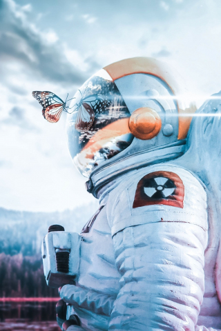 Surreal, butterfly and astronaut, artwork, 240x320 wallpaper