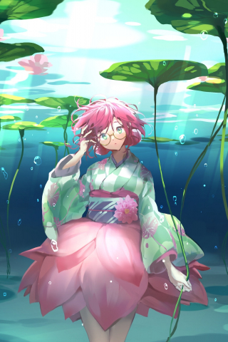 Flower girl, anime, underwater, 240x320 wallpaper