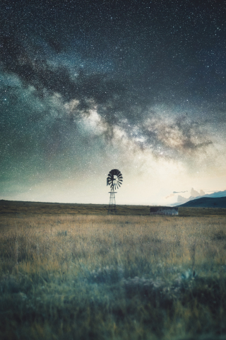Landscape, night, windmill, 240x320 wallpaper