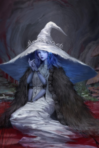 Witch, elden ring, blue eyes and hair, game art, 240x320 wallpaper