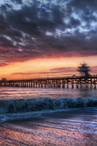 Wooden pier, beach, sunset, adorable view, 240x320 wallpaper