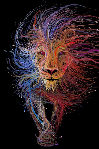 Digital art, cables, lion, colorful, 240x320 wallpaper