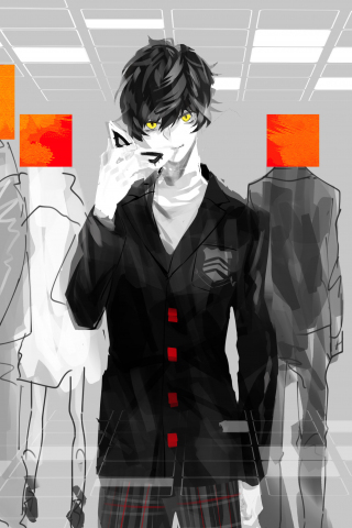 Persona 5, Akira Kurusu, anime boy, art, 240x320 wallpaper