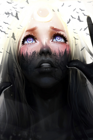 Horror and scary girl, parted art, 240x320 wallpaper