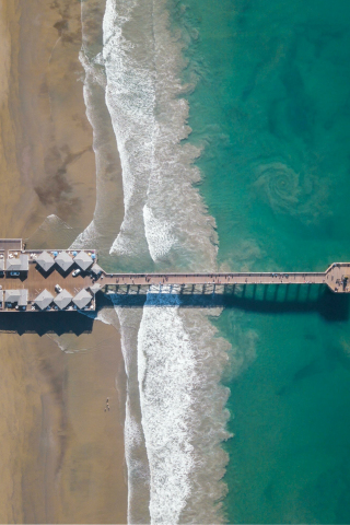 Beach, long pier, nature, aerial view, 240x320 wallpaper