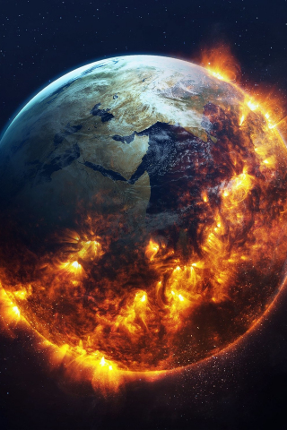 Earth on fire, planet, space, fantasy, 240x320 wallpaper