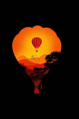 Air balloon, minimal, sunset, dark, art, 240x320 wallpaper