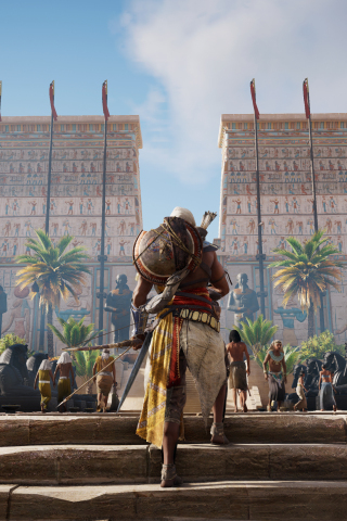 Assassin's Creed: Origins, video game, street, warrior, 240x320 wallpaper
