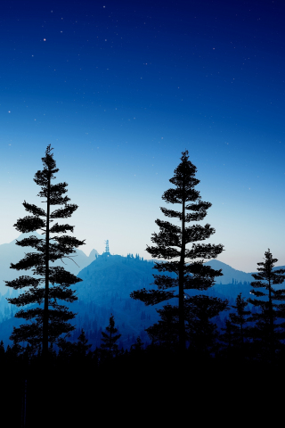 Night, trees and mountains, horizon, Far Cry, video game, 240x320 wallpaper