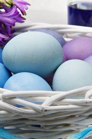 Easter, eggs, colored, nest, close up, 240x320 wallpaper