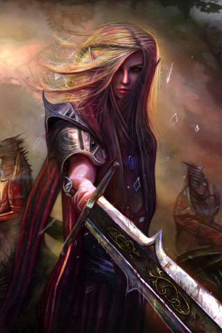Woman warrior, fantasy, sword, art, 240x320 wallpaper