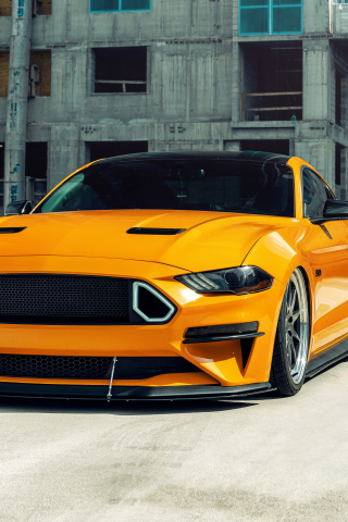 Yellow Ford Mustang GT, 2020, 240x320 wallpaper
