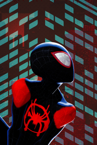 Miles Morales, black suit, Spider-Man: Into the Spider-Verse, 240x320 wallpaper