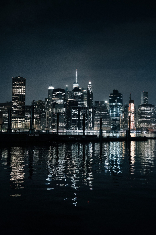 Cityscape, dark, reflections, night, buildings, 240x320 wallpaper