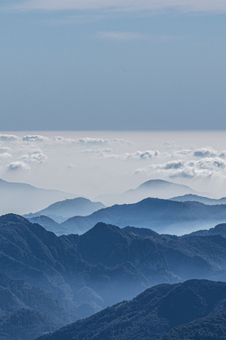 All over clouds, mountains' peak, horizon, 240x320 wallpaper